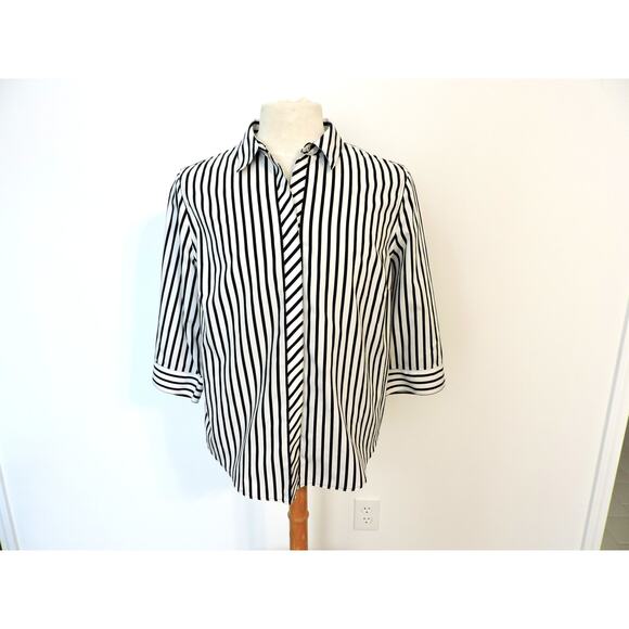 Chico's Hidden Buttons Black & White Striped Shirt, Size 3 - Picture 1 of 7